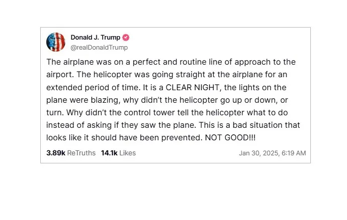 Incidente Aéreo: Trump levanta questões “intrigantes” que acendem dúvidas sobre colisão aérea entre helicóptero e avião